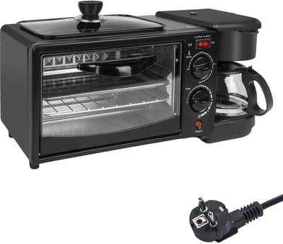 Innovastore Ontbijtmachine - Oven - Koffiezetapparaat - Broodrooster - Bakken - Warmhoudplaat - Kamperen - 3-1 machine - Zwart