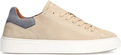 Manfield - Heren - Beige nubuck sneakers met grijze details - Maat 40