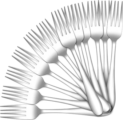 Set van 12 grote tafelvorken van roestvrij staal, modern design, veilig en vaatwasserbestendig, ideaal voor thuis, feesten en restaurants, 19 cm