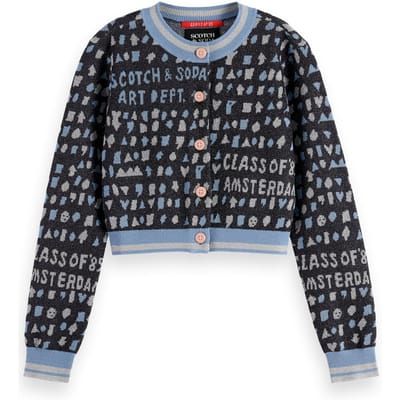 Scotch & Soda Girl Slim-fit Cropped Jacquard Cardigan Charcoal Art Taglia: 4 | Maglioni Outlet | kids | Nero