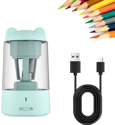 KZQ Elektrische puntenslijper met indicatielampje - Geschikt voor kleurpotloden en potloden - Schattig ontwerp voor kinderen en als cadeau - Meerkleurig blauw