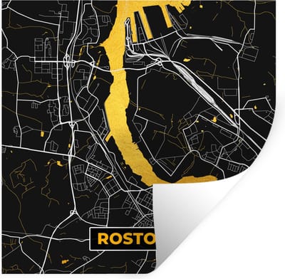 Muurstickers - Sticker Folie - Rostock - Stadskaart - Plattegrond - Goud - Kaart - Duitsland - 100x100 cm - Plakfolie - Muurstickers Kinderkamer - Zelfklevend Behang XXL - Zelfklevend behangpapier - Stickerfolie