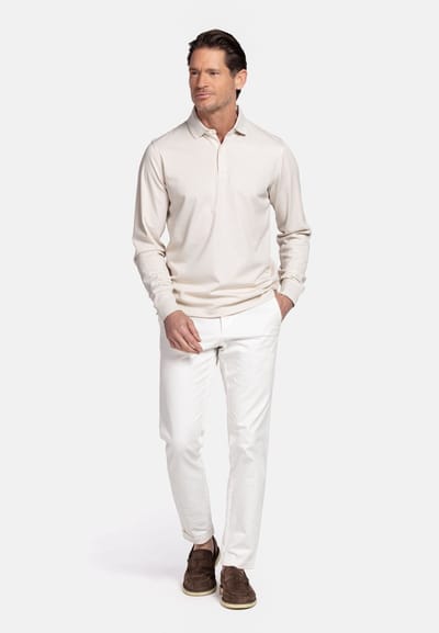 Baileys – Heren – Poloshirt – Two-tone kraag – Longsleeve Polo – Beige – 613471-81