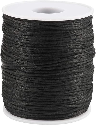 Satin Trim Kordels voor Chinese Knopen, Kumihimo, Kralen en Macramé Sieraden Maken - 1.5mm Zwart Katoen