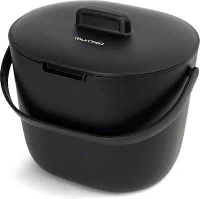 Keuken Afvalbak - Compostbak Binnen - Restafval Verwerken - Geurvrij Met Zeef - 6 Liter Rechthoekig - Zwart
