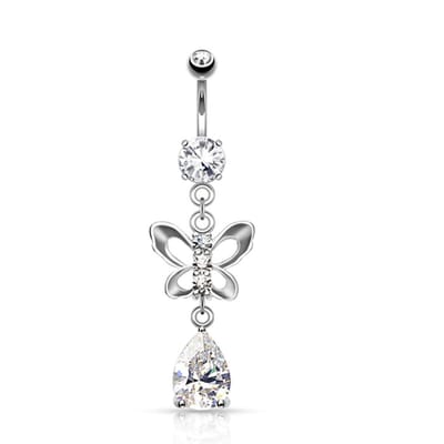 Navelpiercing CZ vlinder met druppel - zilver - LMPiercings