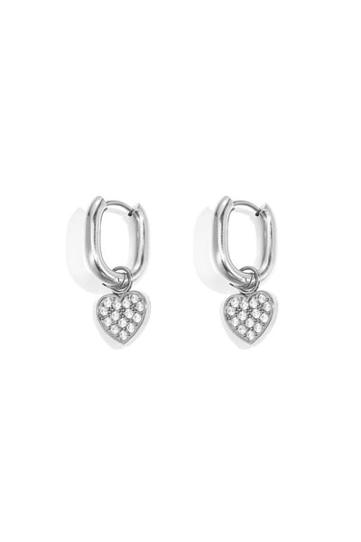 Squoval oorbellen met belegde harten charms - Goudkleur