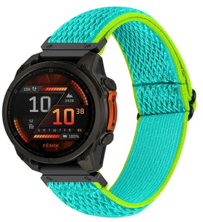 By Qubix - Geschikt voor Garmin bandje - 26mm Quickfit - Elastische Solo Loop nylon bandje - Mintgroen met groen - Geschikt voor Garmin Epix Pro Gen 2 (51mm) / Quatix 7X / 6X & Tactix 7 (pro)