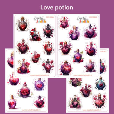 Bullet Journal Stickers - Planner Agenda Stickers - Love potion stickers - 4 stickervellen - drankje - Scrapbook stickers - Deco stickers - goth heks stickers - volwassenen en kinderen