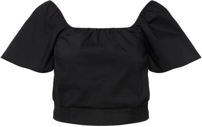 Ulla Popken - Dames - blousetop paper-touch kort carmenhals korte mouwen - Zwart - Maat 46+