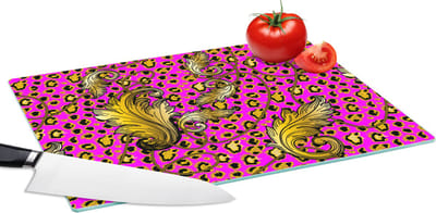 Glazen Snijplank - 39x28 - Barok - Panter - Goud - Patroon - Snijplanken Glas