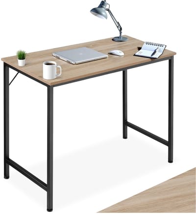 tectake® Bureau - Bureautafel - Computerbureau - Houten bureaublad - Industrieel design - Zwart metalen frame - Afmetingen (LxBxH) 80 x 50 x 75,5 cm - Lichtbruin