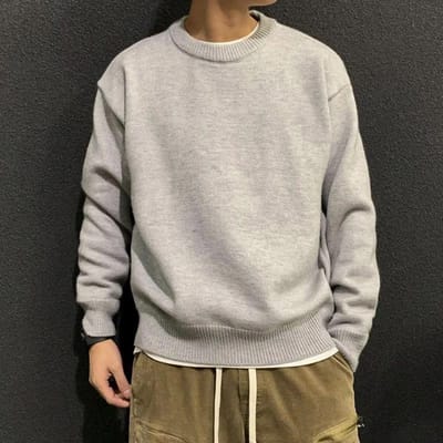 Heren Trui met Effen Kleur voor de Herfst, Koreaanse Versie van de Trend, Losse Dunne Trui, Heren Onderlaag M gray