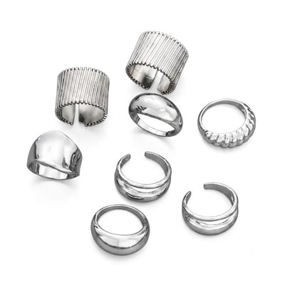 Zilverkleurige ring set dames aanschuifring brede band onregelmatige vorm geribbelde ring open ring minimalistische stapelbare ringen 8 delige sieraden set