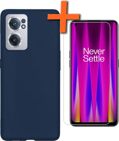 Hoes - Met Screenprotector - Geschikt voor OnePlus Nord CE 2 - Sterk & Shockproof - Back Cover - Siliconen Case - Telefoon Hoes - Donkerblauw
