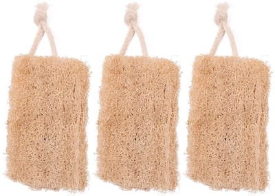 Dailygoods- Loofah-spons 3-delig - Duurzaam - Biologisch afbreekbaar - Natuurlijke materialen - Ophangkoord - Zachte peeling - Afwaspons