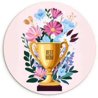 WallCircle® Wandcirkel 120x120 cm - Muurcirkel Trofee - Best Mom - Bloemen - Kleurrijk - Muurdecoratie woonkamer - Wanddecoratie slaapkamer - Kamer decoratie accessoires - Ronde schilderijen XXL