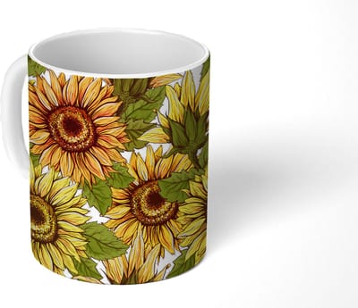 Mok - Koffiemok - Zonnebloem - Vintage - Design - Mokken - 350 ML - Beker - Koffiemokken - Theemok