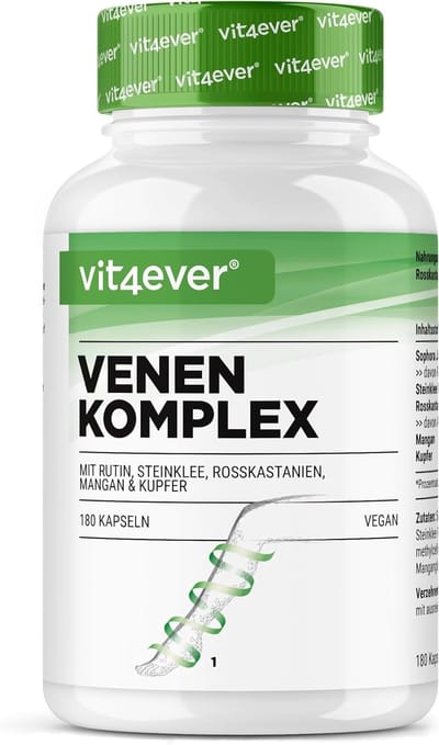 Vein Complex - 180 capsules - 3 maanden voorraad - Hooggedoseerd met rutine, honingklaver, paardenkastanje-extract, mangaan, koper - Premium extracten - Veganistisch - Vit4ever