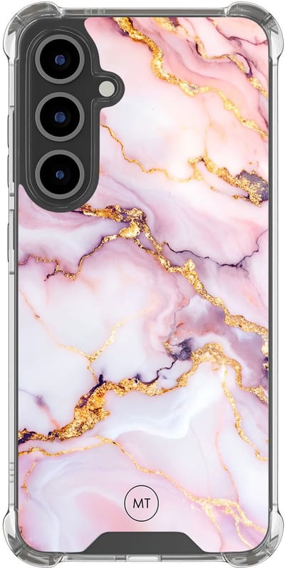 Hoesje (shockproof) geschikt voor Samsung Galaxy S24 FE - Marble pink - Extra sterke case - TPU/polycarbonaat - Marmer - Roze, Transparant