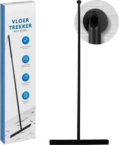 Trekker Douche - "Stijlvolle Roestvrijstalen Douchewisser - Zwarte Afwerking - Inclusief Steel - Perfect voor het Reinigen van Douche en Badkamervloeren - Luxe en Functioneel Design"