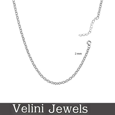 Velini jewels-Rolow 2MM-40-925 Zilver Ketting- 40 cm + 5 cm verlengstuk