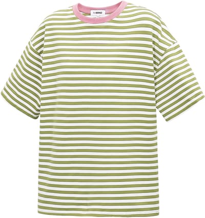 Colorful Striped Tee – Casual Shirt met Korte Mouwen – Comfortabele Top voor Dagelijks Gebruik - Licht Groen - Maat L