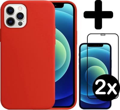 Hoesje - Met 2x Screenprotector - Geschikt voor Apple iPhone 12 Pro - Sterk & Shockproof - Telefoon Hoes - Back Cover - Siliconen Case - Telefoonhoes - Rood
