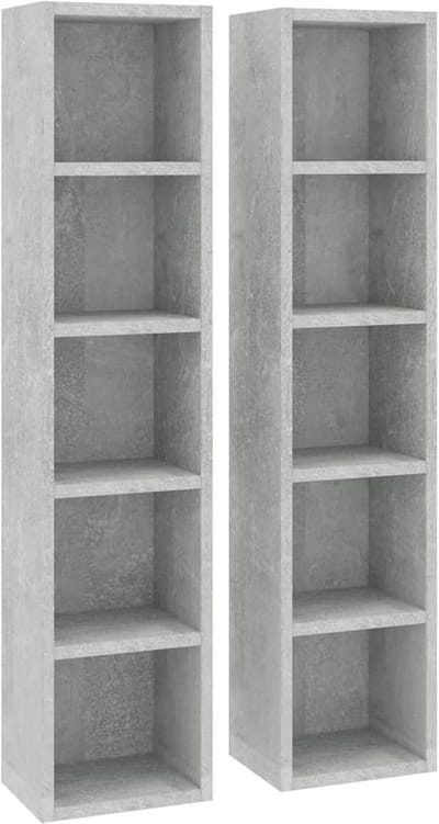 CD Opbergrek voor aan de Muur - Set van 2 - Grijs - 5 Vakken per Stuk - Compacte DVD/Blu-ray Kast