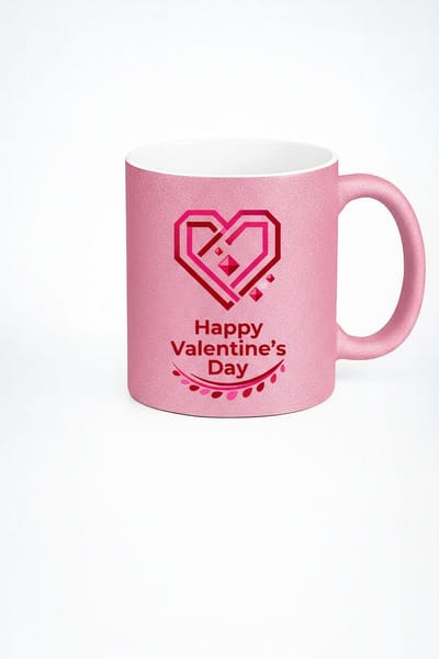 Valentijnsdag Mok Roze Glitter | Geometrisch Hart | Happy Valentine's Day Cadeau