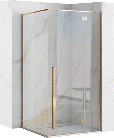 Rea Fargo Gold 80X100 U + Douchebak Savoy White - 195 cm - Douchecabine - Rechthoek - Goud