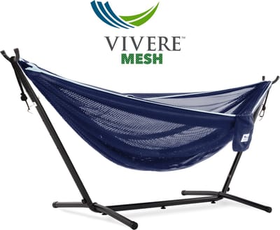 Vivere Mesh Hangmat met standaard (280 CM) -Navy/Turquoise