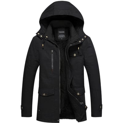 Herenjas Herfst en Winter Fleece Verdikte Werkkleding Middellange en Lange Jas met Capuchon Katoen Casual Katoenen Jas Heren 4XL black