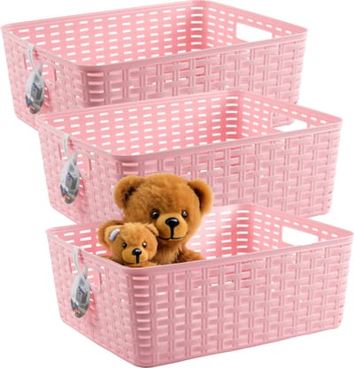 Plasticforte Opbergmand - 3x - Kastmand - rotan kunststof - roze - 12 Liter - 30 x 37 x 13 cm