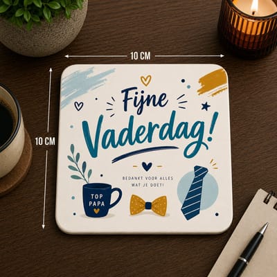 Fijne Vaderdag Onderzetter 10x10 cm – Top Papa Cadeau – MDF Onderzetter voor Vaderdag