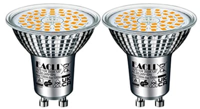 EACLL GU10 LED lamp, koud wit 10W vervangt halogeenlampen van 140W Set van 2 stuks, 1050 Lumen 3000K, geen flikkering, AC 230 V, stralingshoek van 120 graden, niet dimbaar