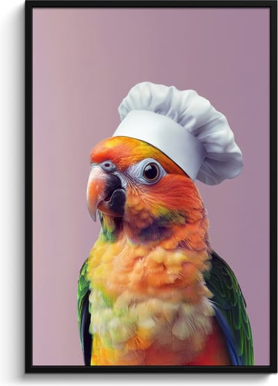 Fotolijst inclusief poster - Posterlijst 80x120 cm - Posters - Papegaai - Koksmuts - Nieuwsgierig - Vogel - Foto in lijst - Keuken decoratie muur - Wanddecoratie accessoires - Muurdecoratie - Schilderijen