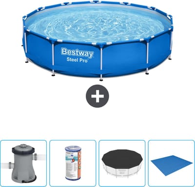 Bestway Rond Steel Pro Zwembad - 366 x 76 cm - Blauw - Inclusief Pomp Filter - Afdekzeil - Grondzeil