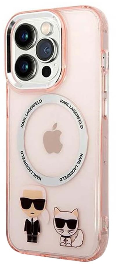 Karl Lagerfeld, Hoesje geschikt voor iPhone 14 Pro - Karl et Choupette Aluminium MagSafe & Anti-Scratch, Roze