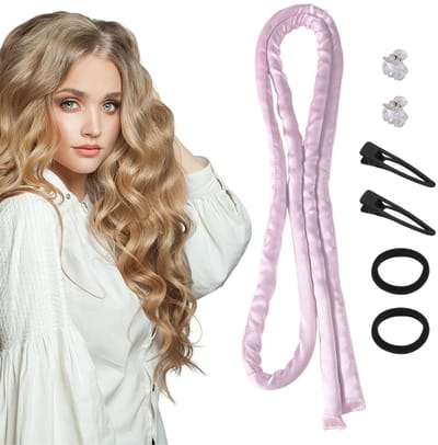 Dailygoods- Lockenstab zonder Hitte - Hittevrije Krullers - Krullen voor de Nacht - Geschikt voor Alle Haartypes - Roze - Zijdezacht Haar - Krulband