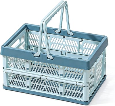 Vouwbare Opbergdoos met Handvat, 38.5 x 25 x 20 cm, Ideaal voor Camping, Thuisopslag en Boodschappen, Blauw