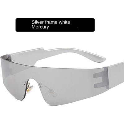 Nieuwste Trends Y2K Zonnebrillen Dames Heren Mode Punk Frameloze Zonneklep Zonnebril Designer Eendelig Glas Sportbril UV400