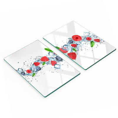 Glazen serveerplanken voor snacks met bosfruit en ijs, 2x40x52 cm
