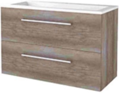Basic-Line Start 46 Badkamermeubelset - 100 x 46 cm - Met Grepen - 2 Lades - Acryl Wastafel - 1 Kraangat - Scotch Oak