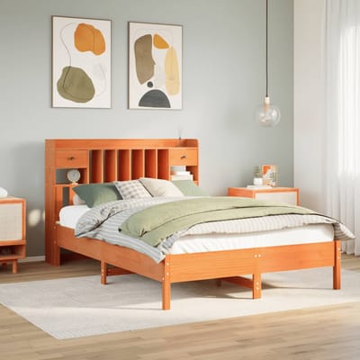 vidaXL - Bed - met - boekenkast - zonder - matras - grenenhout - wasbruin - 135x190 - cm