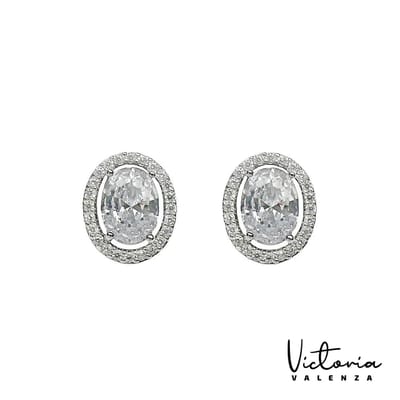 Victoria Valenza Cologne Luxe Oorbellen Dames Messing Oorknopjes Dames Oorringen - Witte Steen - Kleur Zilver - 1 Paar