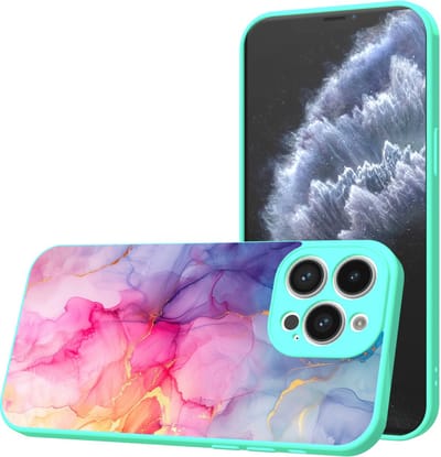 Smartphonica Telefoonhoesje Geschikt voor iPhone 11 Pro Max met Regenboog Marmer opdruk - TPU Back Cover Case Rainbow Marble Design - Turquoise geschikt voor iPhone 11 Pro Max