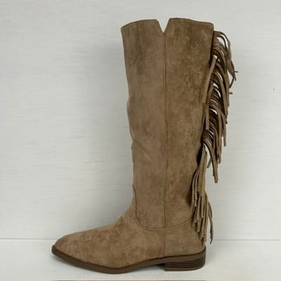 Suèdine cowboylaarzen met franjes en lage hak khaki Khaki / 36
