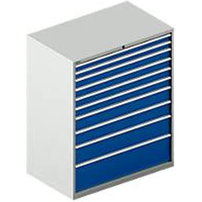 Schäfer Shop Select Ladekast  64-36, 10 schuifladen, tot 75 kg, B 1193 x D 725 x H 1450 mm, lichtgrijs/gentiaanblauw