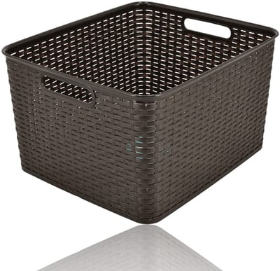 Opbergmand 28,5L Kunststof Rattan Design – Mandjes Riet Look – Opbergbox 40x34x23 cm – Opbergmand Kinderkamer en Opbergmand Speelgoed – Keukenkast en Kledingkast Organizer